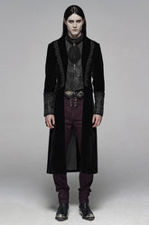 Black Long Sleeves Jacquard Lace-Up Slim Men's Gothic Long Coat